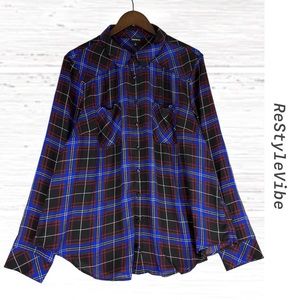 TORRID Women’s Size 2 2X 18-20 Top Shirt Blouse Button Front Plaid Long Sleeve